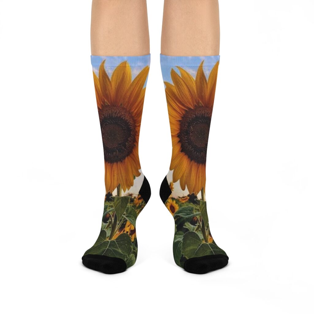 socks showing a sunflower.