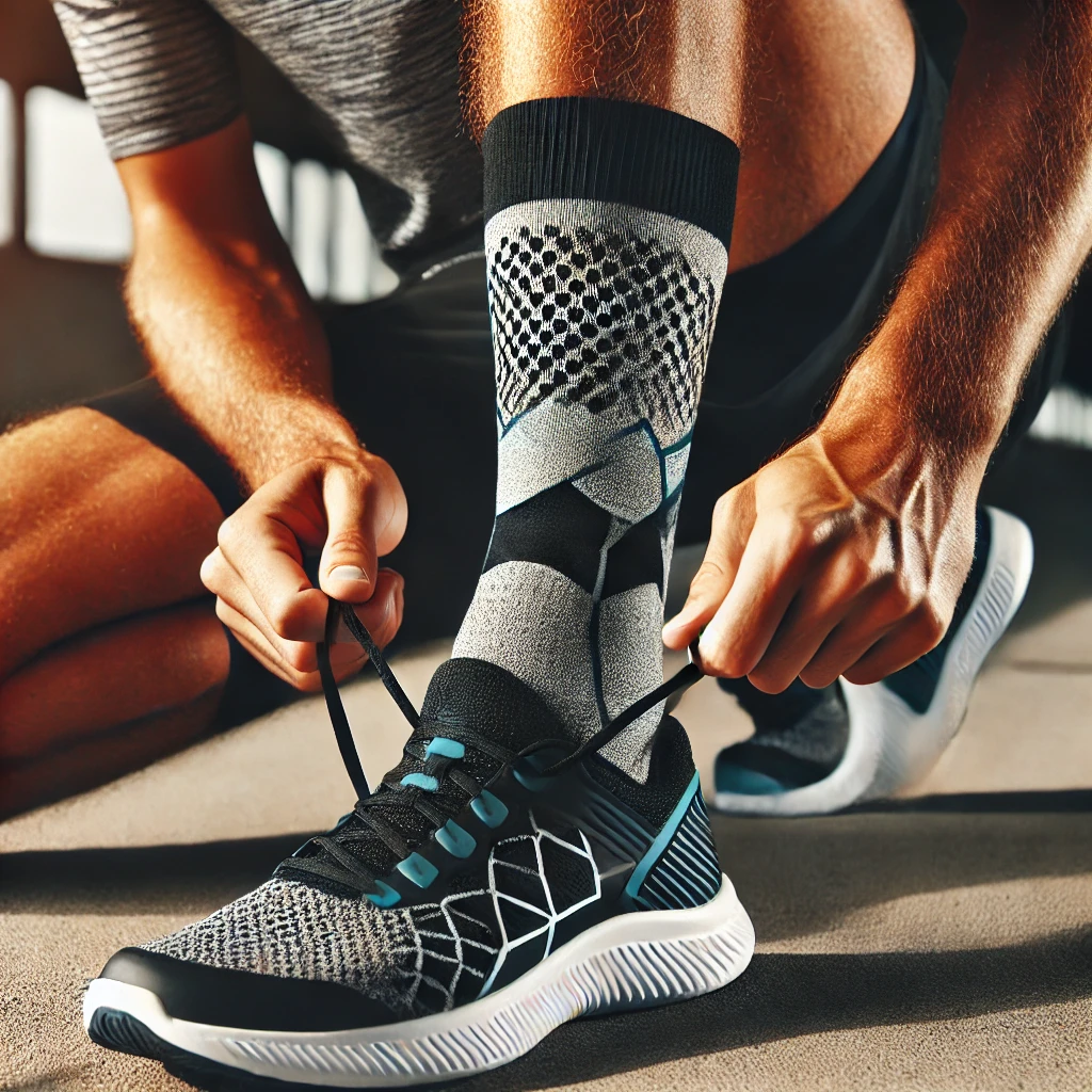 a person tying their shoe before they go running.